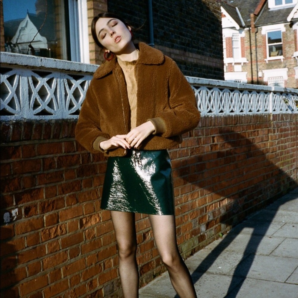 Dede Sheepskin Zip-up Teddy Coat Chocolate Brown